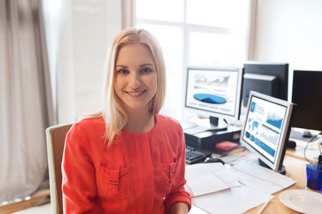 business, startup and peoplcreative female office worker with computers