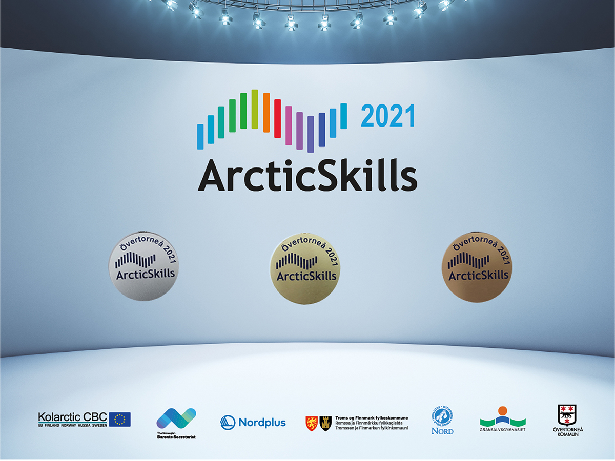 ArcticSkills kilpailun kunniataulu, jossa kulta-, hopea- ja pronssimitalien kuvat.