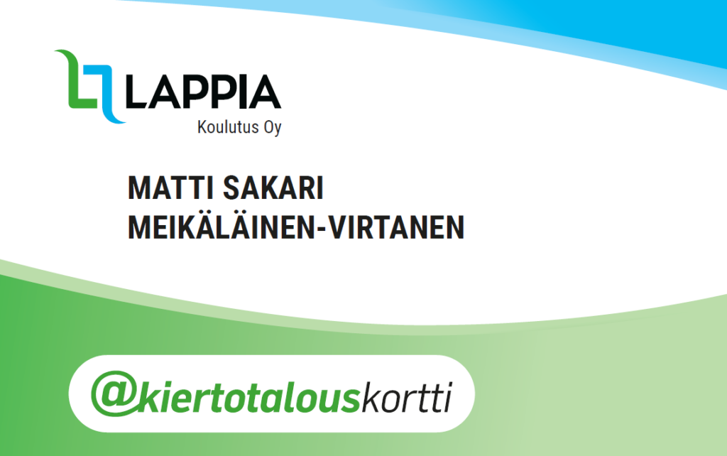 Lappia-Koulutus Oy:n logolle suunniteltu kiertotalouskortin malli Matti Sakari Meikälaine-Virtanen.