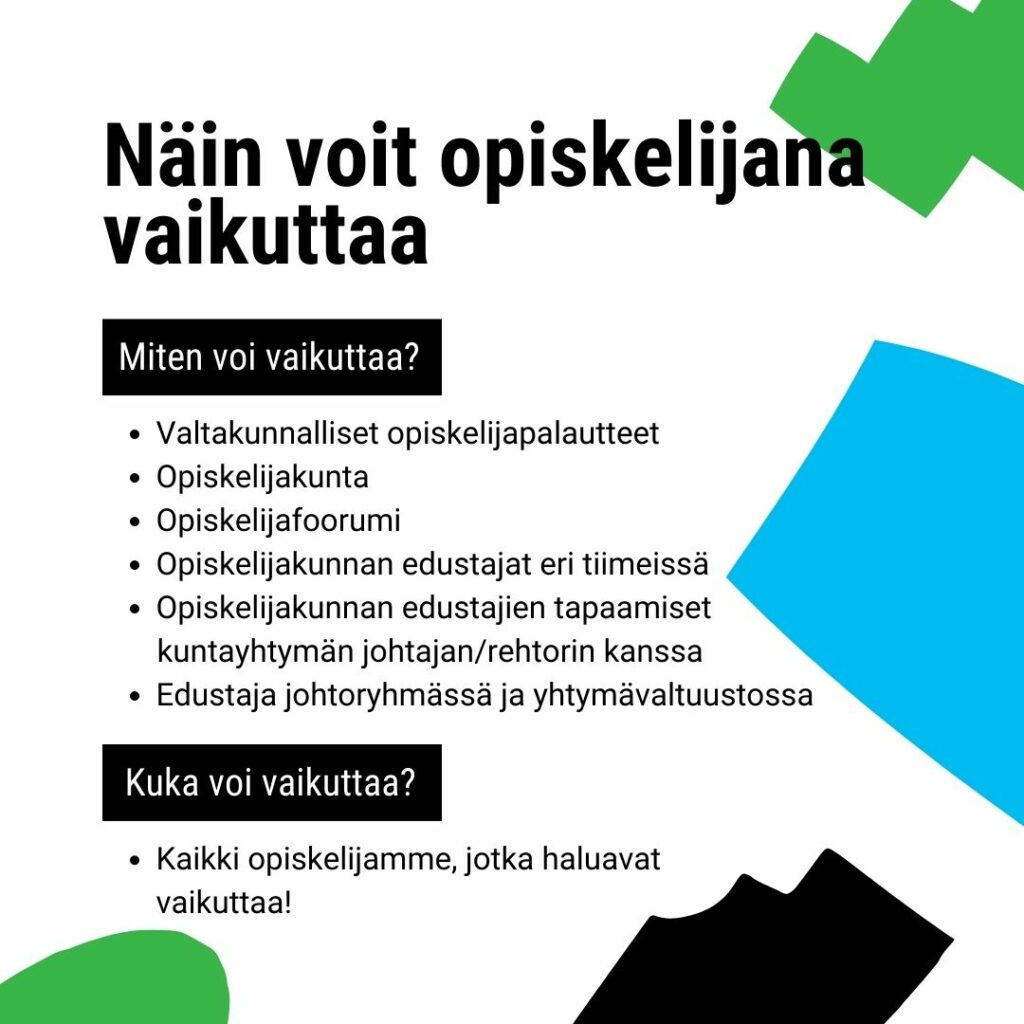 Kuvassa infoboksi, jossa kerrotaan opiskelijoiden tapoja vaikuttaa Lappian toimintaan