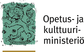 Opetus- ja kulttuuriministeriön tekstilogo jossa Suomen leijona.