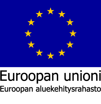 Sinipohjainen EU-lippu keltaisilla tähdillä ja alla teksti Euroopan unioni Euroopan aluekehitysrahasto