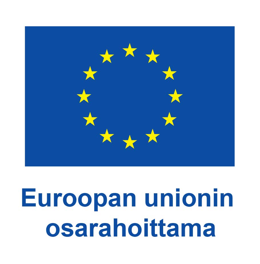 Sininen EU-lippu ja teksti Euroopan unionin osarahoittama