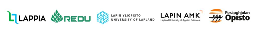 Lappia, REDU, Lapin yliopisto, Lapin AMK ja Peräpohjolan opisto logot