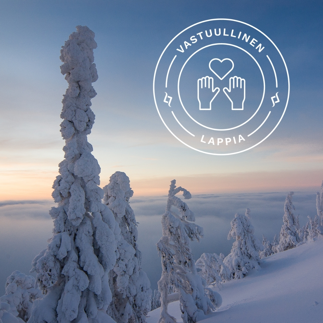 Vastuullinen Lappia -leima ja talvikuva