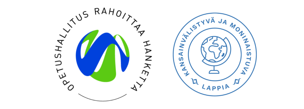 Opetushallitus rahoittaa hanketta -logo ja kansainvälistyvä ja moninaistuva Lappia -logo