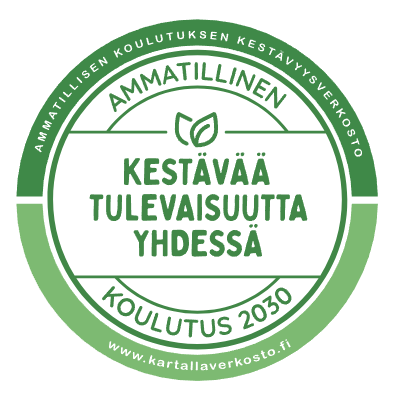 Verkoston logo, jossa lukee: Kestävää tulevaisuutta yhdessä - Ammatillinen koulutus 2030.